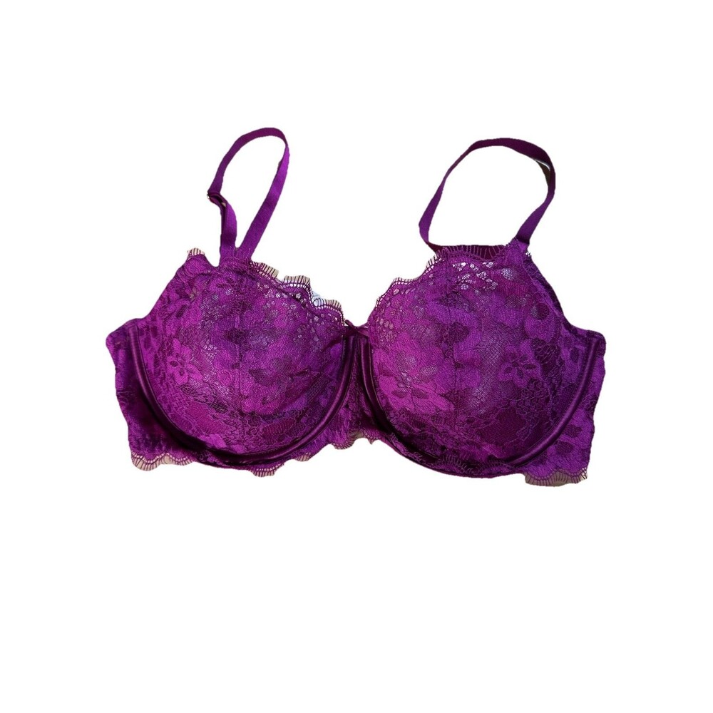 Victoria’s Secret Dream Angels Push Up Without Padding Bra 34DD Lace Magenta Lux